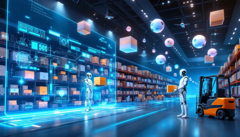 An illustration depicting the integration of AI in supply chain management