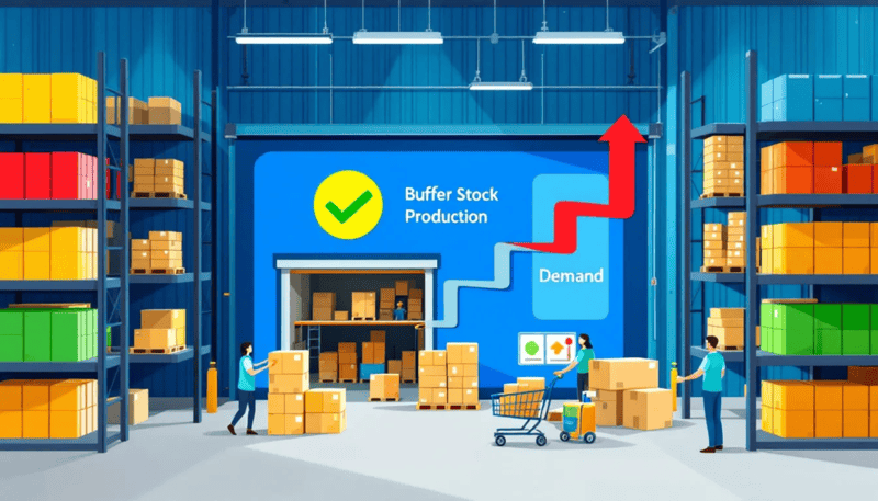 Warehouse team setting aside buffer stock based on current demand to ensure efficient inventory management