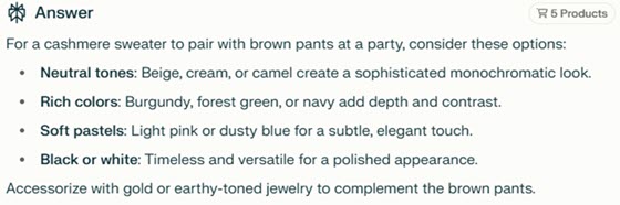 AI answer on what to pair with brown pants